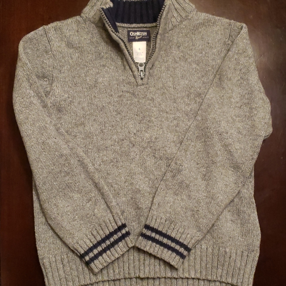 Boys OSHKOSH grey and navy stripe pullover sweater